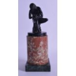 A 19TH CENTURY ITALIAN BRONZE FIGURE OF A MALE modelled picking at his foot, upon a marble plinth.