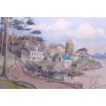 MORTON J H COWIE (Scottish), Framed Watercolour, signed, houses in a coastal landscape. 37 cm x 57