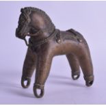 A 19TH CENTURY INDIAN BRONZE FIGURE OF A HORSE modelled standing with rope twist overlay. 10 cm