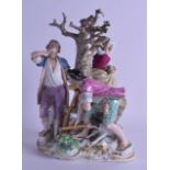 A LARGE 19TH CENTURY MEISSEN PORCELAIN FIGURAL GROUP depicting three figures picking fruit from a