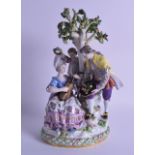 A GOOD LARGE 19TH CENTURY MEISSEN PORCELAIN FIGURAL GROUP depicting a female playing an