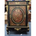 A 19TH CENTURY BOULLE WORK EBONISED CABINET with ormolu figural mounts, decorated with extensive