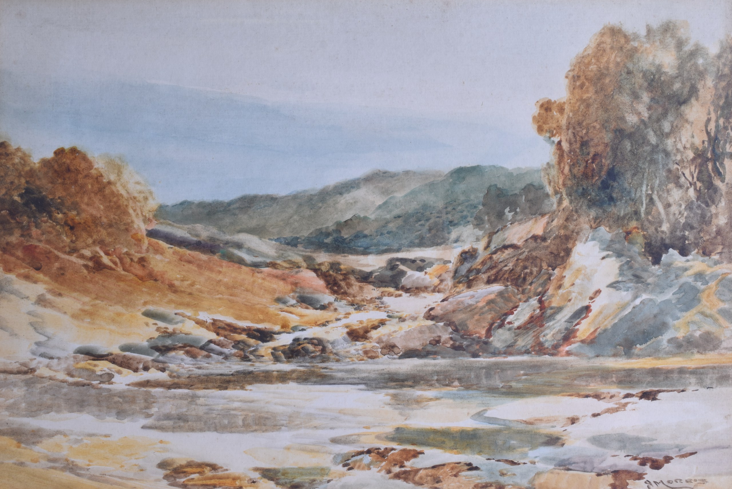 MORRIS (British), Framed Pair Watercolours, signed, mountainous landscape, "On the Findhorn",