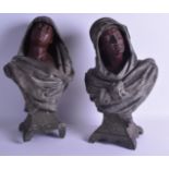 A PAIR OF 19TH CENTURY AUSTRIAN COLD PAINTED SPELTER BUSTS depicting an Eastern Male and Female.