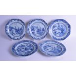 A GROUP OF FIVE 18TH CENTURY CHINESE BLUE AND WHITE PLATES Qianlong. 22.5 cm wide. (5)