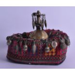 AN UNUSUAL 19TH CENTURY EMBROIDERED GENTLEMANS HAT possibly Turkish, with white metal jewelled