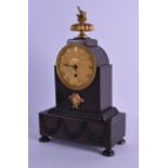 A GOOD EARLY 19TH CENTURY ENGLISH ORMOLU AND BRONZE MANTEL CLOCK by Yonge & Sons of London. 28 cm