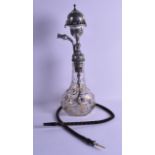 A FINE AND RARE 18TH/19TH CENTURY TURKISH OTTOMAN SILVER MOUNTED HUKKAH PIPE the glass body