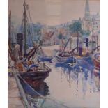 CHRIS J FERGUSON (Scottish), Framed Watercolour, signed, boats in a harbour, "Eyemouth". 46 cm x