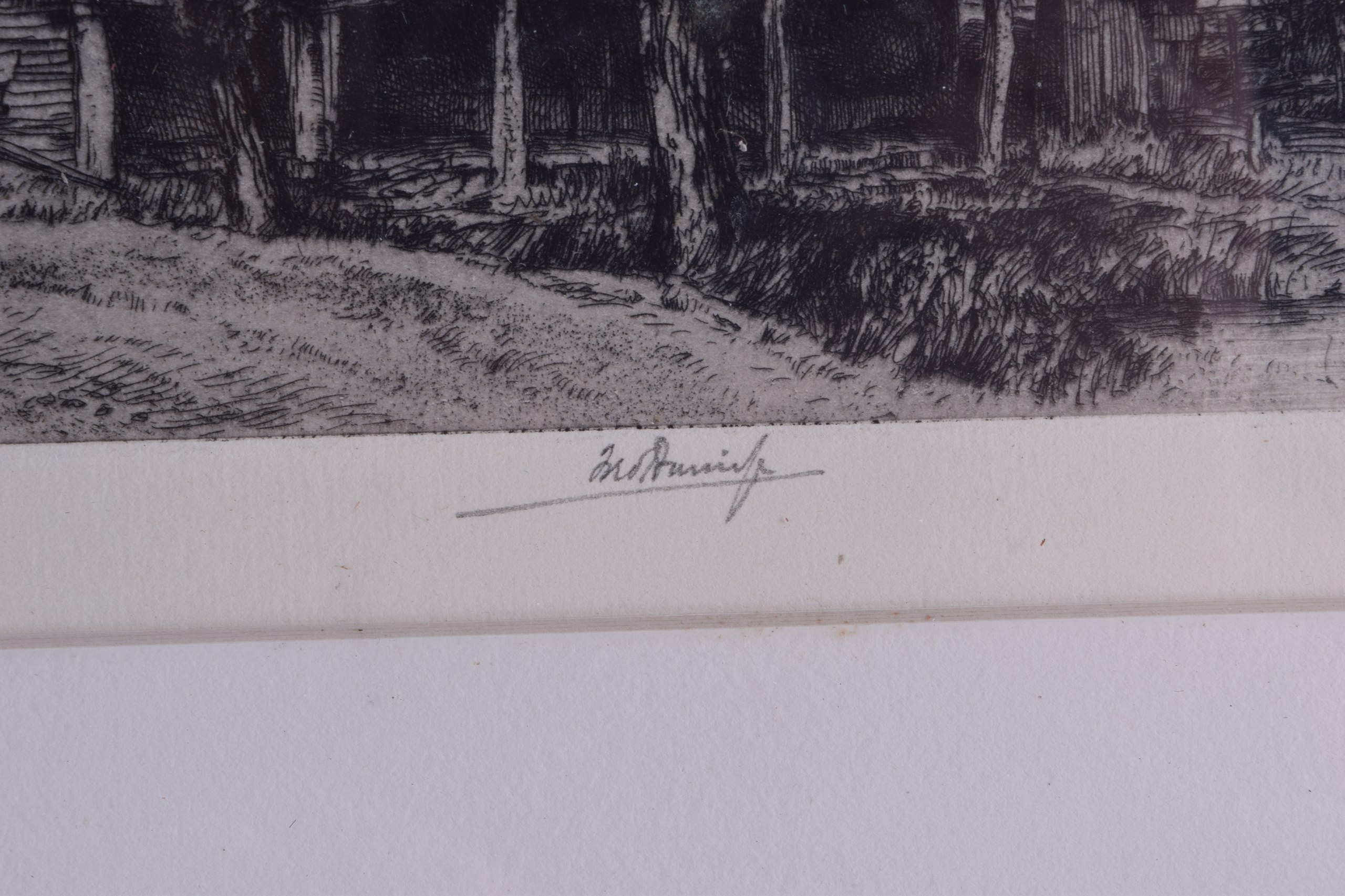 FRED BURRIDGE (1869-1945), Framed Etching, signed in pencil, "The Larsh Farm". 18 cm x 29 cm. - Bild 2 aus 3