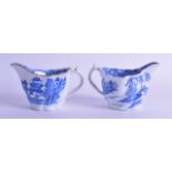 Late 18th c. Caughley/Coalport low Chelsea ewer printed in underglaze blue with a chinoiserie scene.