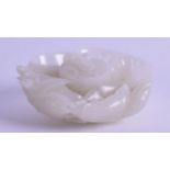 AN EARLY 20TH CENTURY CHINESE CARVED WHITE JADE BRUSH WASHER AND COVER of naturalistic form,