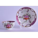 18th c. Lowestoft teabowl and saucer painted in Chinese export style with a basket of flowers