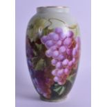 Crown Staffordshire baluster vase painted with red and white grapes hand written 'Painted at