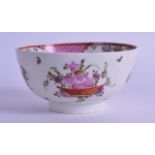 18th c. Lowestoft small slops bowl painted in Chinese export style with a basket of flowers under