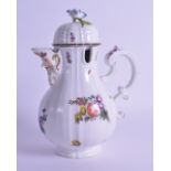 18th c. Meissen chocolate pot and cover with mask spout. 19cm High