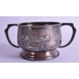 AN UNUSUAL 19TH CENTURY CONTINENTAL TWIN HANDLED SILVER SUGAR BOWL decorated with roaming bear