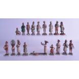 A SET OF EIGHTEEN 19TH/20TH CENTURY INDIAN PUNA FIGURES modelled upon square base. Largest 8 cm