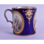 19th c. Sevres Type fine coffee can with tooled gilt panel of three children in adult poses,