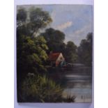 BRITISH SCHOOL (20th Century), Unframed Oil on Canvas, indisinctly signed, a watermill in a river