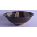 A STYLISH STUDIO POTTERY STONEWARE BOWL painted with black and white splash decoration. 25.5 cm