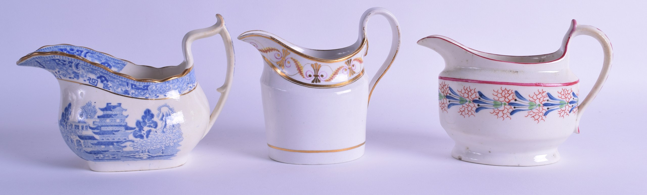 Early 19th c. English cream jug pattern of tall oval form pattern N45 another cream jug with a