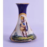 A SMALL 19TH CENTURY CONTINENTAL FAIENCE MAJOLICA VASE painted with a child soldier within a