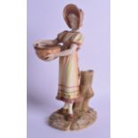 Royal Worcester figure of a girl standing holding a basket, shape 880, date code for 1899. 25cm