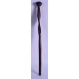 AN UNUSUAL CARVED ZULU HARDWOOD CLUB with sprial twist body. 56 cm long.