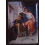 A GOOD 19TH CENTURY VIENNA PORCELAIN PLAQUE painted with two gypsy girls holding flowers. Plaque