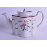 Late 18th c. rare New Hall teapot and cover of commode shape painted with pattern 377. 24cm Wide