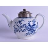 18th c. Lowestoft Mansfield pattern teapot with silver hallmarked cover date code for 1821. 20cm