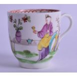 18th c. Lowestoft early coffee cup painted with two oriental ladies and a bird in a tree.