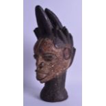 AN UNUSUAL NIGERIAN EJAGHAM EKOI POLYCHROMED HEAD. 31.5 cm high.