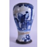 A 19TH CENTURY CHINESE BLUE AND WHITE VASE painted with figures and foliage. 21 cm high.