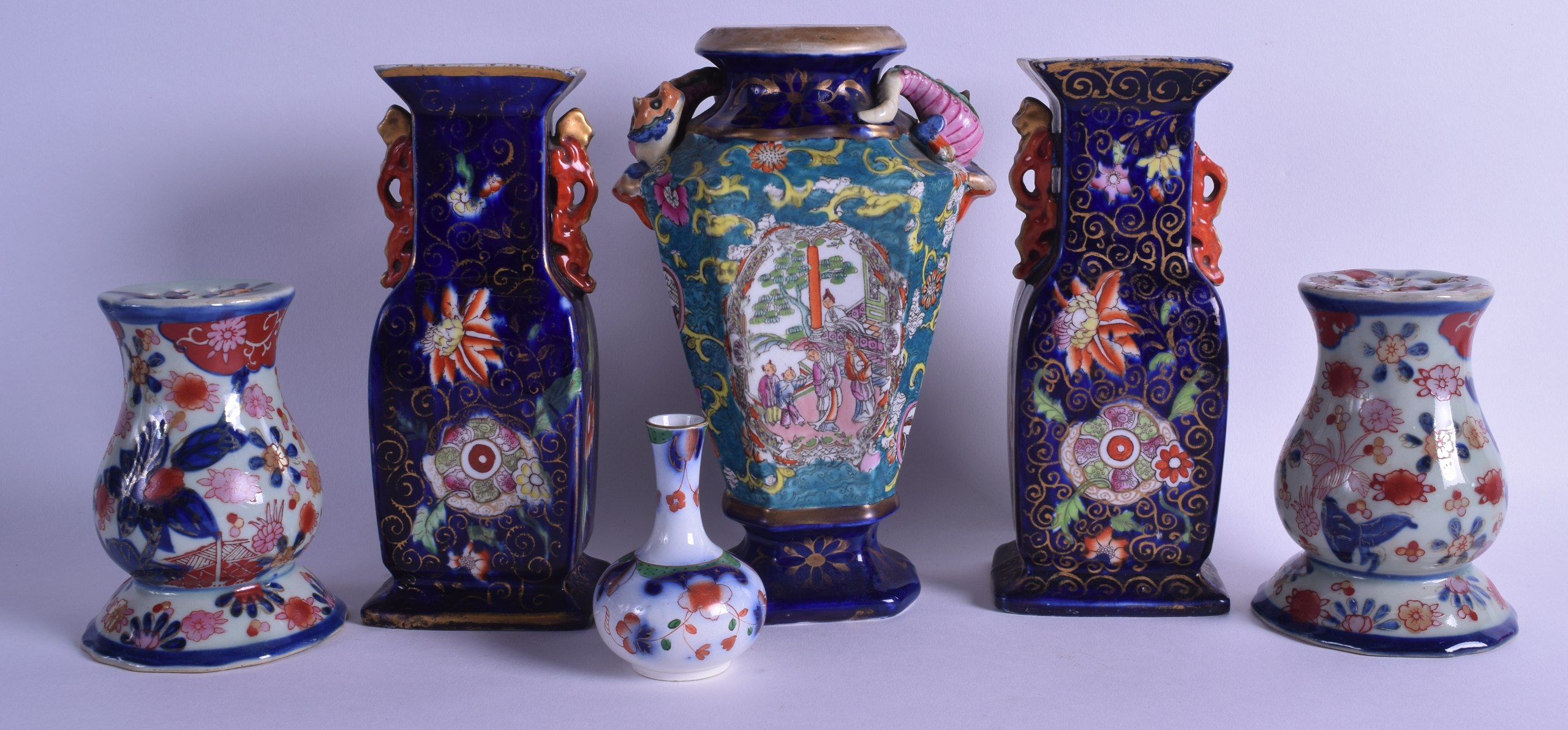 19th c. Mason's Ironstone vase in Chinese style with dragons, fretted square mark, a pair of