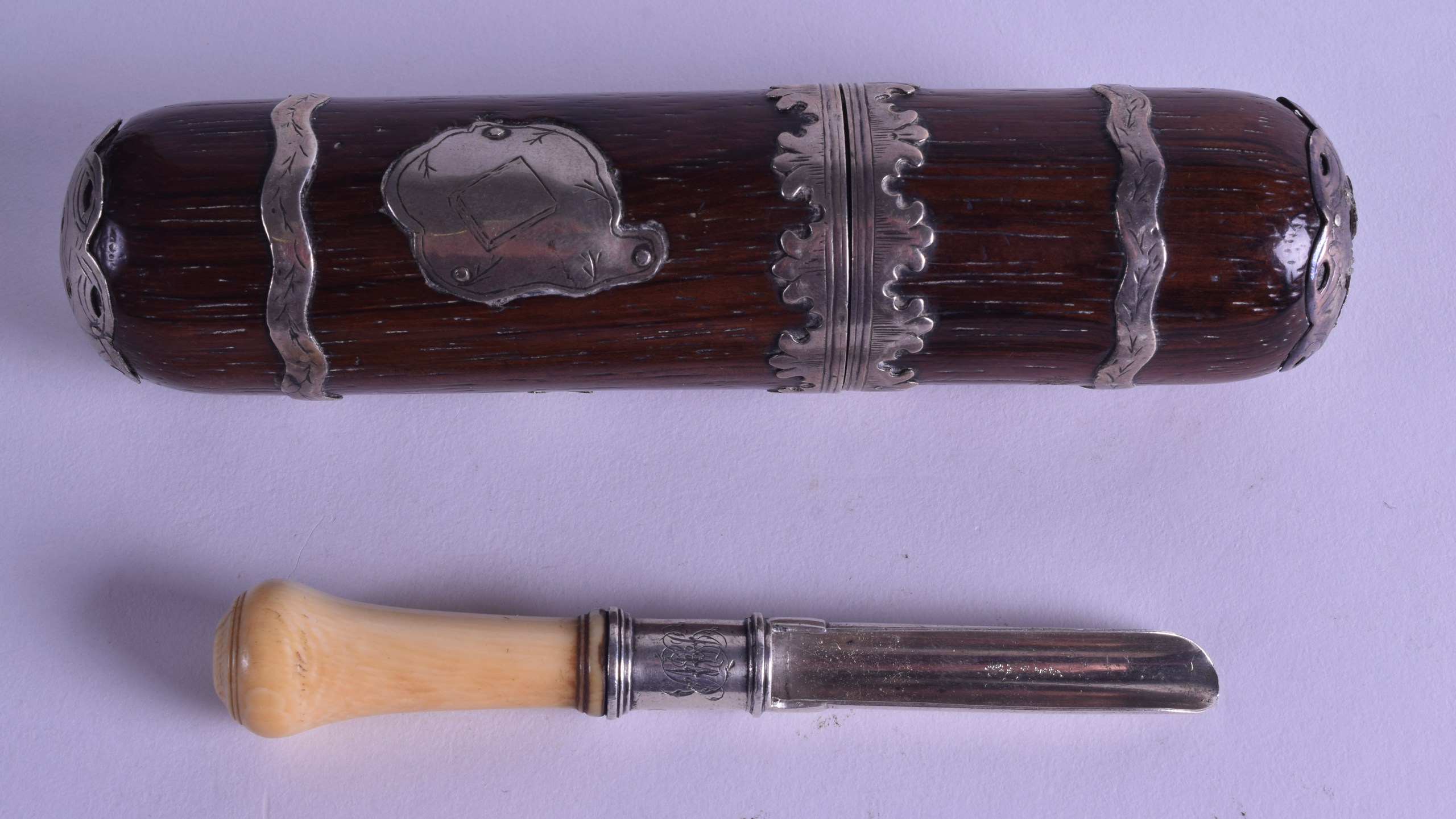 A GEORGE III SILVER AN IVORY MARROW SCOOP together with an unusual Continental silver mounted