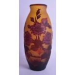 A FRENCH CAMEO GLASS VASE decorated in relief with flowering vines. 27.5 cm high.