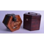 A GOOD ANTIQUE WALNUT CASED 44 BUTTON CONCERTINA by C Wheatstone & Co of London, No 563, within a