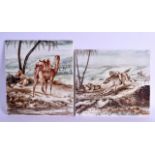 A PAIR OF LATE 19TH CENTURY EUROPEAN PORCELAIN PLAQUES painted with Eastern scenes. 21 cm x 23 cm.