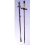 A 19TH CENTURY KNIGHTS TEMPLAR SWORD with inscribed carved ivory handle, the scabbard enamelled with