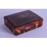 A LARGE EARLY 19TH CENTURY TORTOISESHELL RECTANGULAR PIQUE WORK SNUFF BOX AND COVER inlaid with