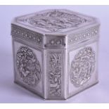 A FINE LATE 19TH CENTURY CHINESE EXPORT SILVER TEA CADDY AND COVER probably by Wang Hing,