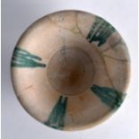 A Persian 9th/10th Century Bowl, painted with green splash and script. 9.5ins diameter.