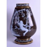 A LOVELY 19TH CENTURY EUROPEAN PATE SUR PATE POTTERY VASE depicting a female modelled swinging
