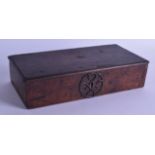 AN 18TH CENTURY CONTINENTAL CARVED WOODEN BOX AND COVER decorated with a central roundel. 28 cm x