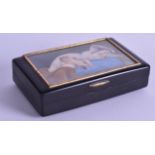 A MID 19TH CENTURY CONTINENTAL MINIATURE INSET SNUFF BOX depicting a reclining female beside a putti
