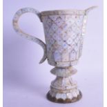 A RARE INDIAN GOA MOTHER OF PEARL EWER Gujarat, with scrolling handle and brass overlaid foot rim.