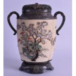A 19TH CENTURY JAPANESE MEIJI PERIOD ENAMELLED SILVER MOUNTED KORO AND COVER shibayama inlaid with