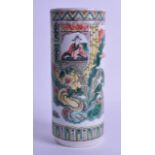 A LATE 19TH CENTURY CHINESE FAMILLE VERTE BRUSH POT Guangxu, painted with interiors and foliage.